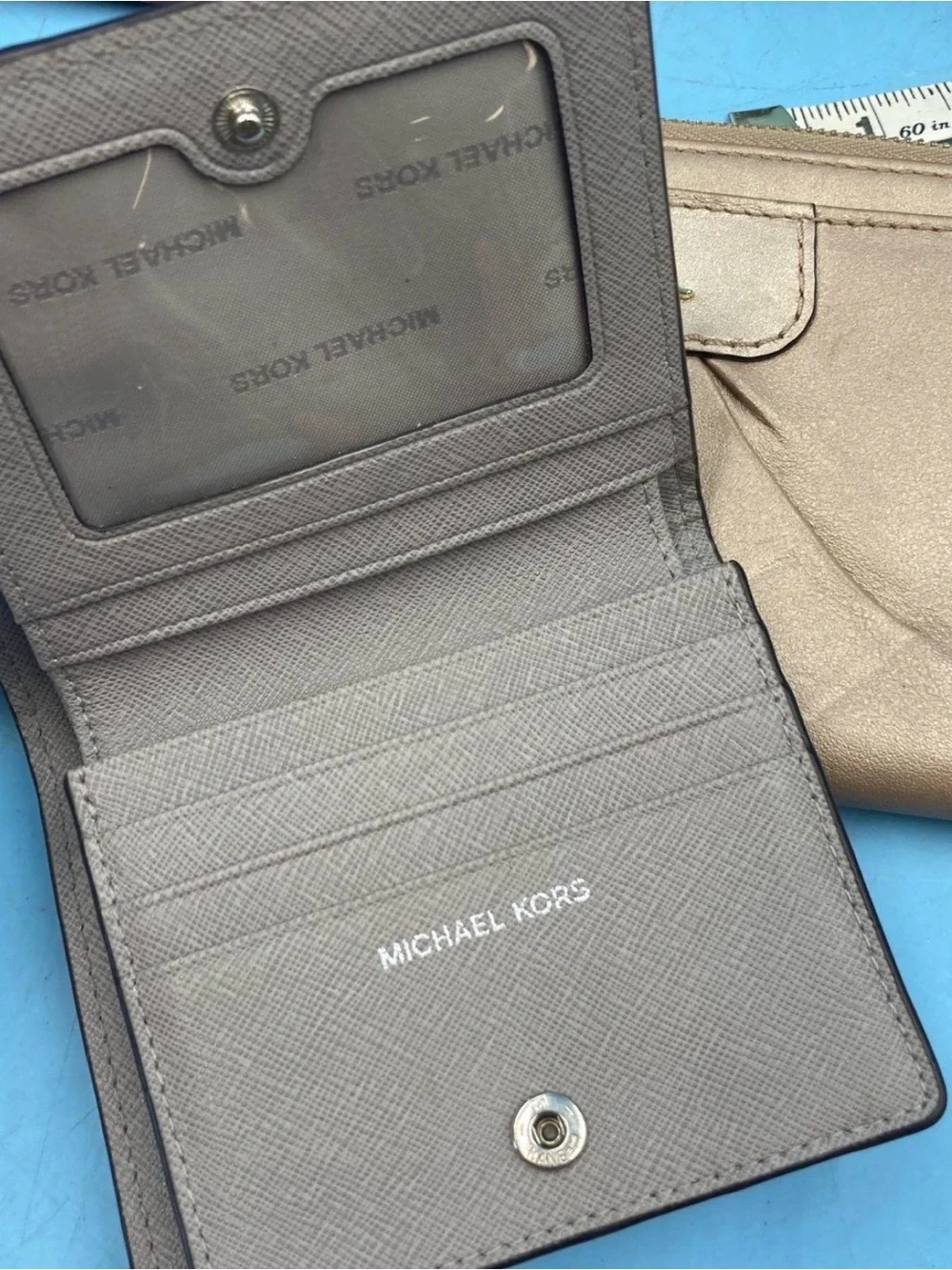 Michael Kors Taupe Leather Fold Wallet with Silver Logo